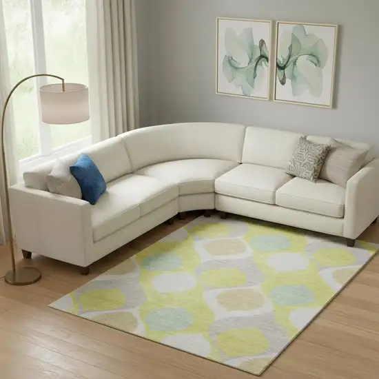 Yellow Ivory And Gray Ogee Washable Area Rug With UV Protection Photo 1