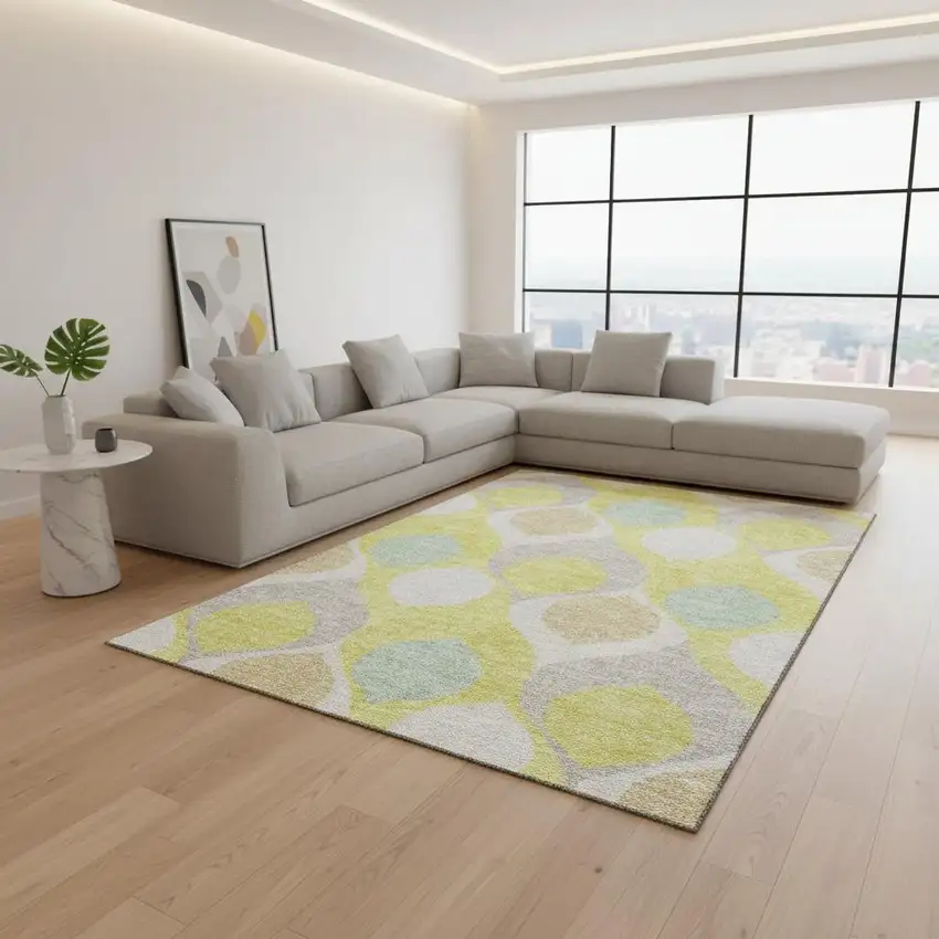 Yellow Ivory And Gray Ogee Washable Area Rug With UV Protection Photo 2