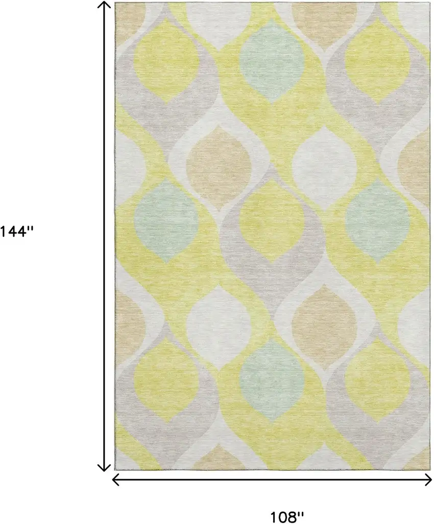 Yellow Ivory And Gray Ogee Washable Area Rug With UV Protection Photo 3