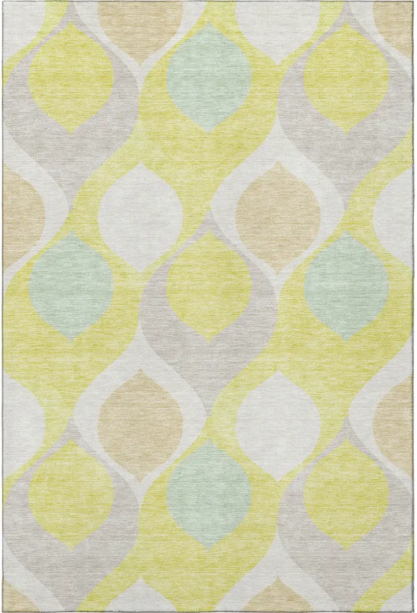 Yellow Ivory And Gray Ogee Washable Area Rug With UV Protection Photo 3