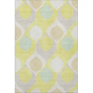Photo of Yellow Ivory And Gray Ogee Washable Area Rug With UV Protection