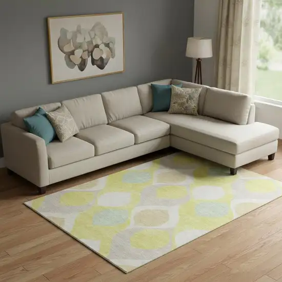 Yellow Ivory And Gray Ogee Washable Area Rug With UV Protection Photo 1
