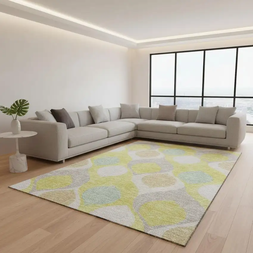 Yellow Ivory And Gray Ogee Washable Area Rug With UV Protection Photo 2