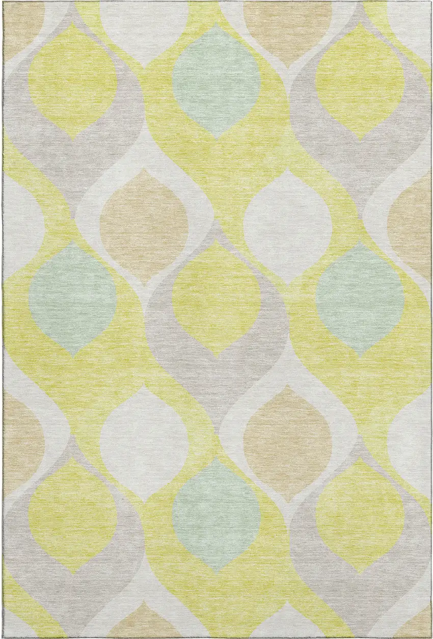Yellow Ivory And Gray Ogee Washable Area Rug With UV Protection Photo 1
