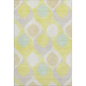 Photo of Yellow Ivory And Gray Ogee Washable Area Rug With UV Protection