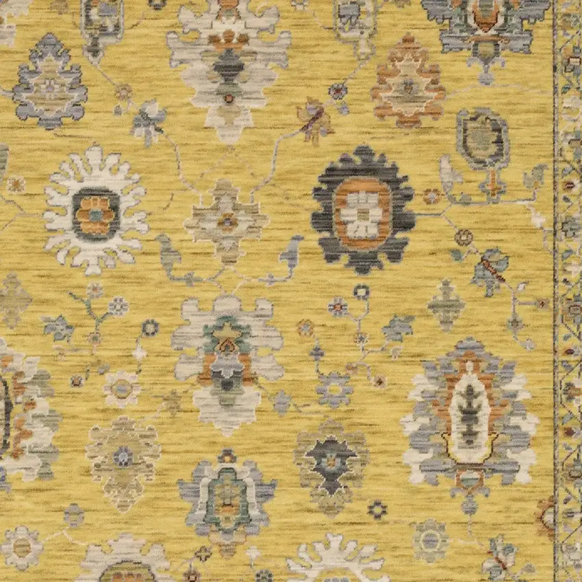 Yellow Ivory And Gray Oriental Area Rug With Fringe Photo 8
