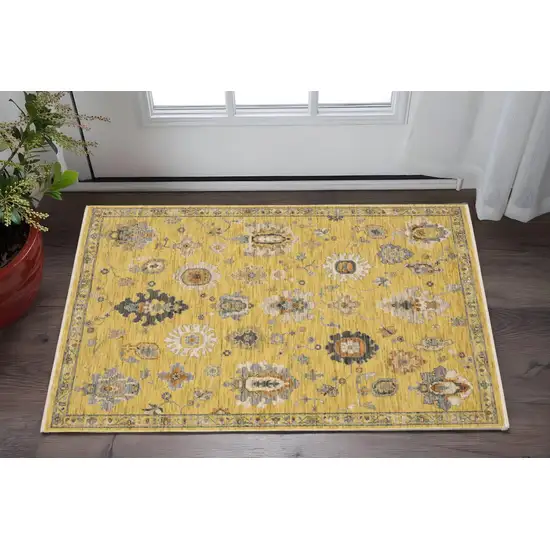 Yellow Ivory And Gray Oriental Area Rug With Fringe Photo 1
