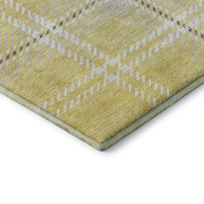 Yellow Ivory And Gray Plaid Washable Area Rug With UV Protection Photo 7