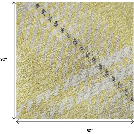 Yellow Ivory And Gray Plaid Washable Area Rug With UV Protection Photo 8