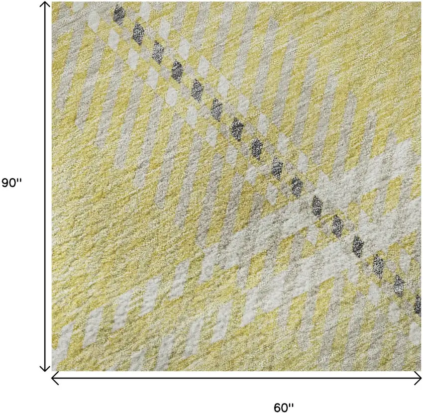 Yellow Ivory And Gray Plaid Washable Area Rug With UV Protection Photo 8