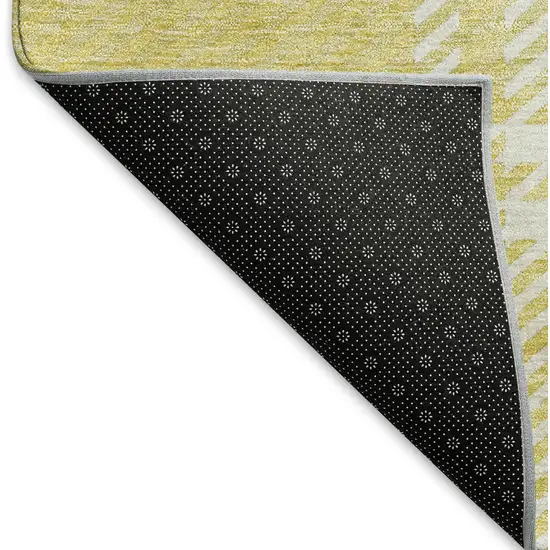 Yellow Ivory And Gray Plaid Washable Area Rug With UV Protection Photo 6