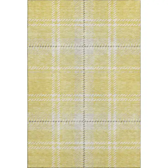 Yellow Ivory And Gray Plaid Washable Area Rug With UV Protection Photo 4