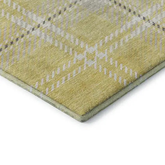 Yellow Ivory And Gray Plaid Washable Area Rug With UV Protection Photo 6