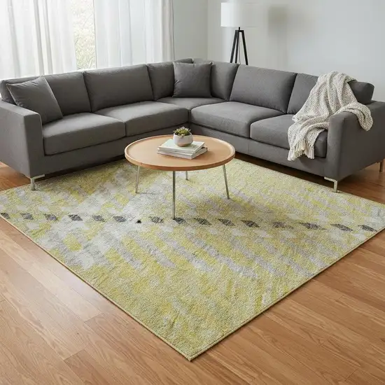 Yellow Ivory And Gray Plaid Washable Area Rug With UV Protection Photo 2