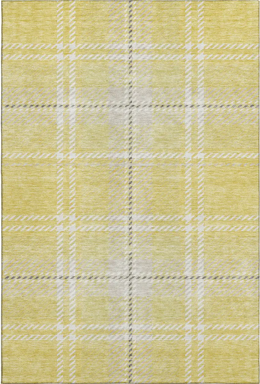 Yellow Ivory And Gray Plaid Washable Area Rug With UV Protection Photo 4