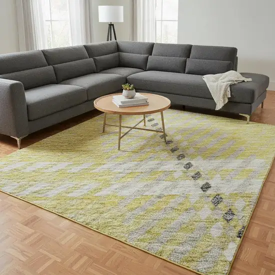 Yellow Ivory And Gray Plaid Washable Area Rug With UV Protection Photo 2