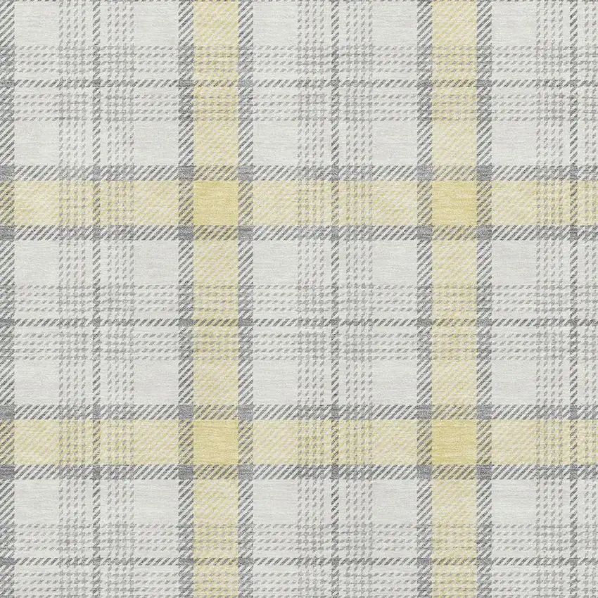 Yellow Ivory And Gray Plaid Washable Area Rug With UV Protection Photo 2