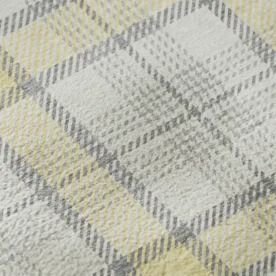 Yellow Ivory And Gray Plaid Washable Area Rug With UV Protection Photo 9