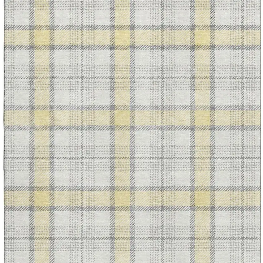 Yellow Ivory And Gray Plaid Washable Area Rug With UV Protection Photo 2