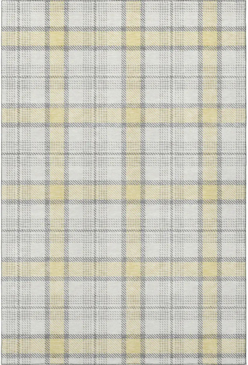 Yellow Ivory And Gray Plaid Washable Area Rug With UV Protection Photo 3