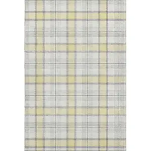 Photo of Yellow Ivory And Gray Plaid Washable Area Rug With UV Protection