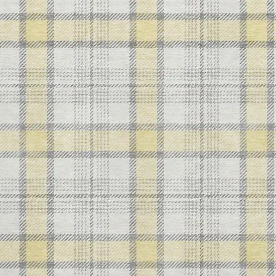 Yellow Ivory And Gray Plaid Washable Area Rug With UV Protection Photo 2