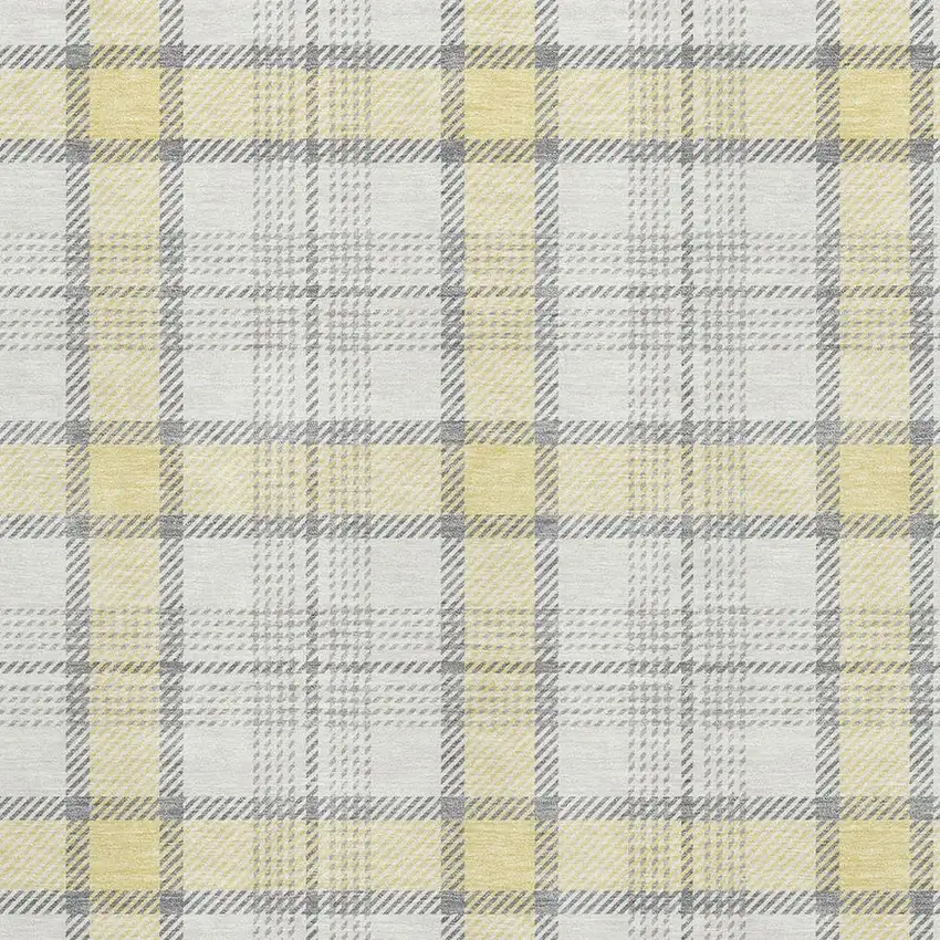 Yellow Ivory And Gray Plaid Washable Area Rug With UV Protection Photo 2