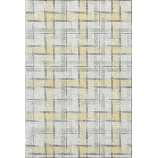 Yellow Ivory And Gray Plaid Washable Area Rug With UV Protection Photo 3