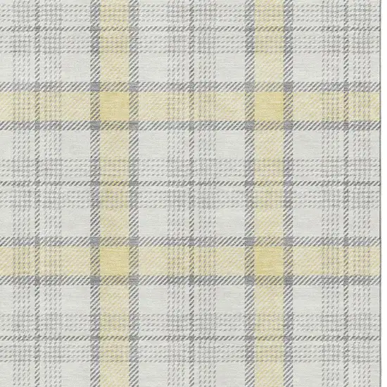 Yellow Ivory And Gray Plaid Washable Area Rug With UV Protection Photo 2