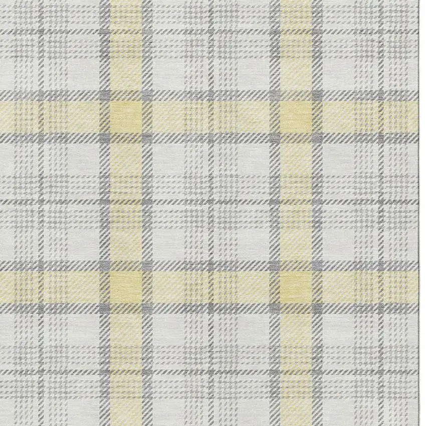 Yellow Ivory And Gray Plaid Washable Area Rug With UV Protection Photo 2