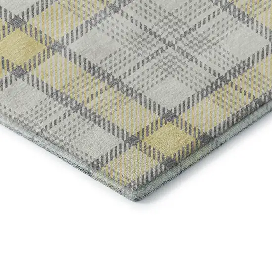 Yellow Ivory And Gray Plaid Washable Area Rug With UV Protection Photo 7