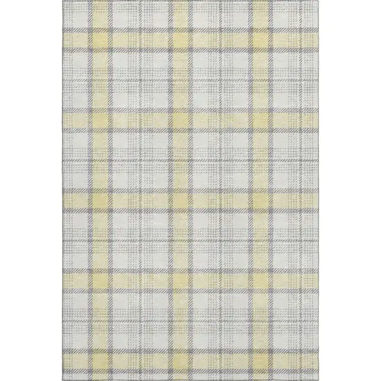 Yellow Ivory And Gray Plaid Washable Area Rug With UV Protection Photo 1