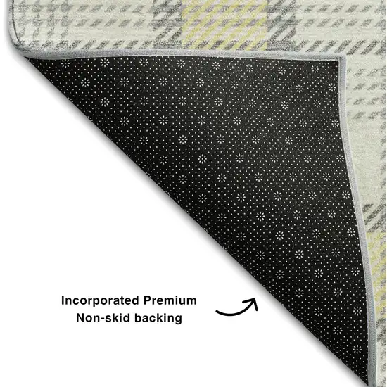 Yellow Ivory And Gray Plaid Washable Area Rug With UV Protection Photo 6