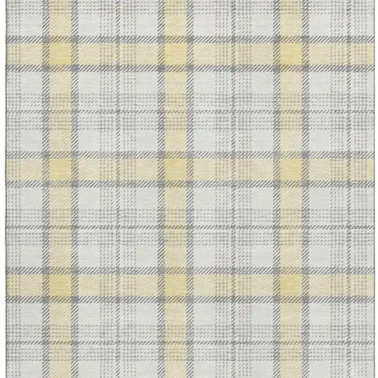 Yellow Ivory And Gray Plaid Washable Area Rug With UV Protection Photo 2