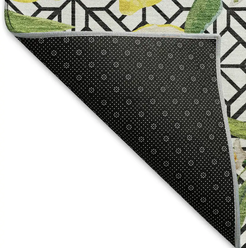 Yellow Ivory And Green Botanical Leaves Washable Area Rug With UV Protection Photo 6