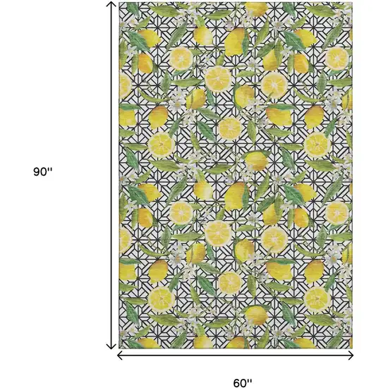 Yellow Ivory And Green Botanical Leaves Washable Area Rug With UV Protection Photo 3