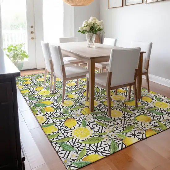 Yellow Ivory And Green Botanical Leaves Washable Area Rug With UV Protection Photo 5