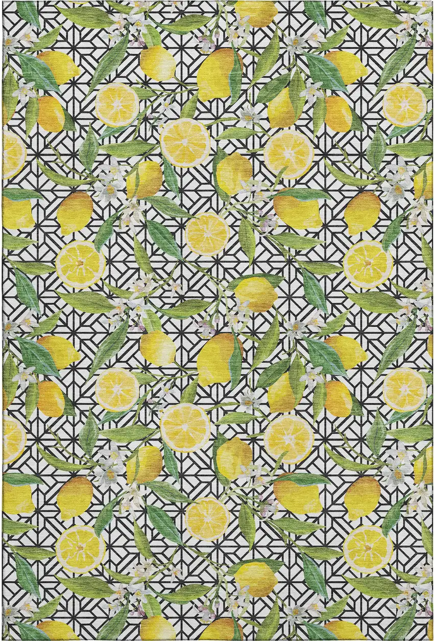 Yellow Ivory And Green Botanical Leaves Washable Area Rug With UV Protection Photo 2