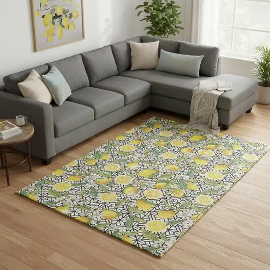 Yellow Ivory And Green Botanical Leaves Washable Area Rug With UV Protection Photo 1
