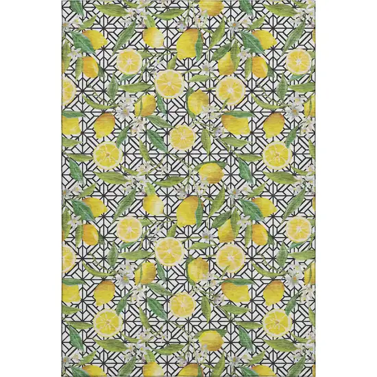 Yellow Ivory And Green Botanical Leaves Washable Area Rug With UV Protection Photo 2