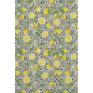 Photo of Yellow Ivory And Green Botanical Leaves Washable Area Rug With UV Protection