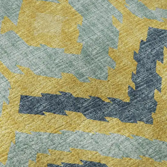 Yellow Ivory And Navy Blue Tribal Washable Area Rug With UV Protection Photo 9