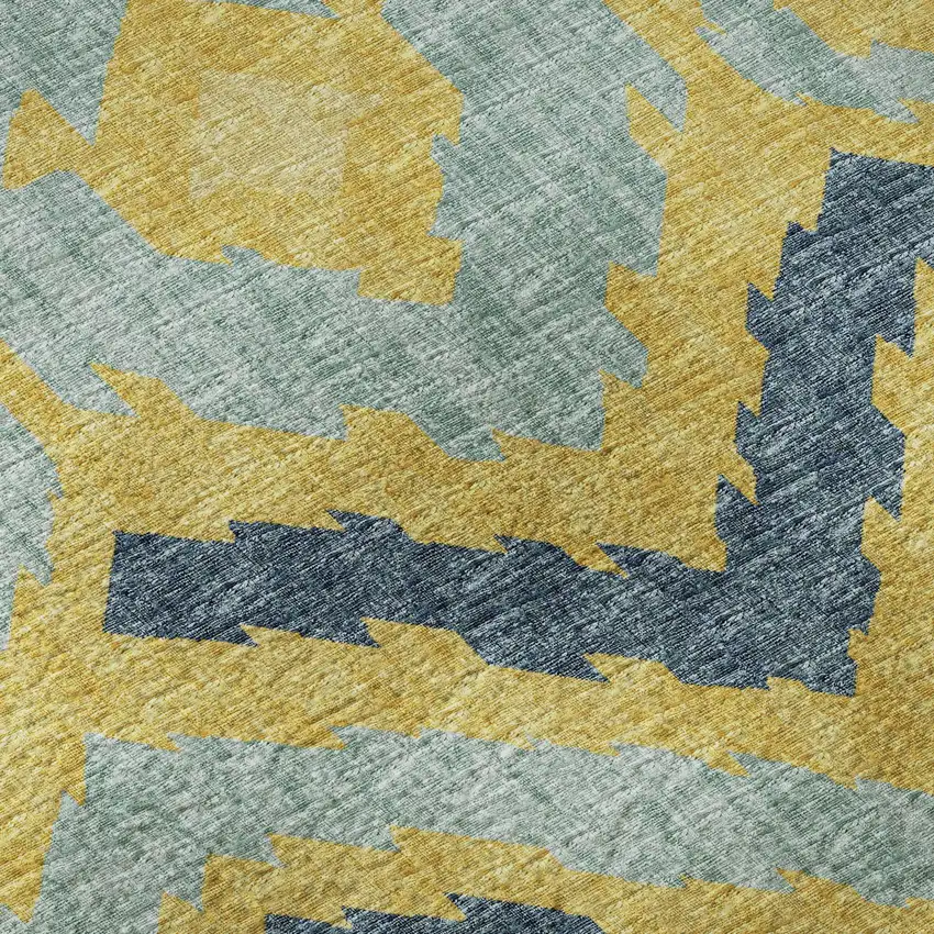 Yellow Ivory And Navy Blue Tribal Washable Area Rug With UV Protection Photo 9