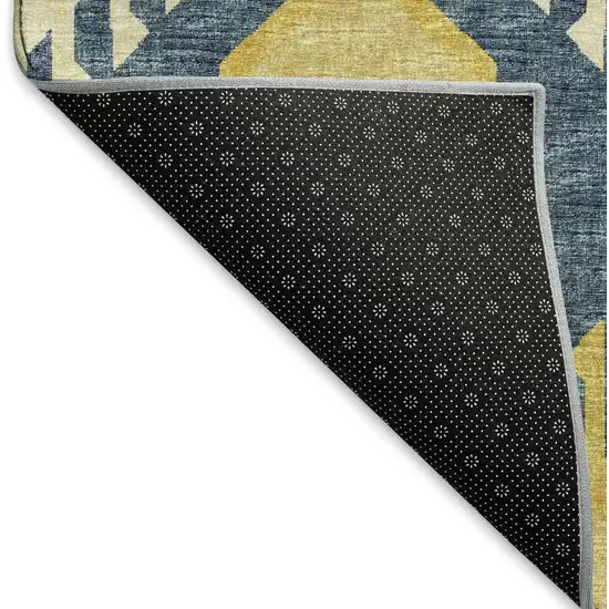 Yellow Ivory And Navy Blue Tribal Washable Area Rug With UV Protection Photo 6