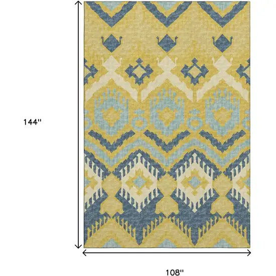 Yellow Ivory And Navy Blue Tribal Washable Area Rug With UV Protection Photo 3