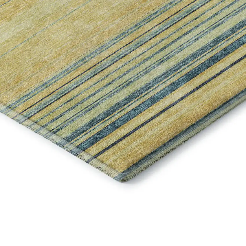 Yellow Ivory And Wheat Striped Washable Area Rug With UV Protection Photo 6