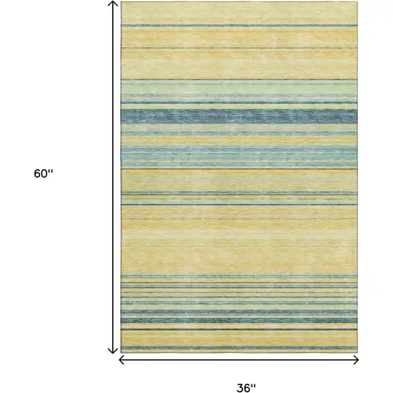 Yellow Ivory And Wheat Striped Washable Area Rug With UV Protection Photo 9