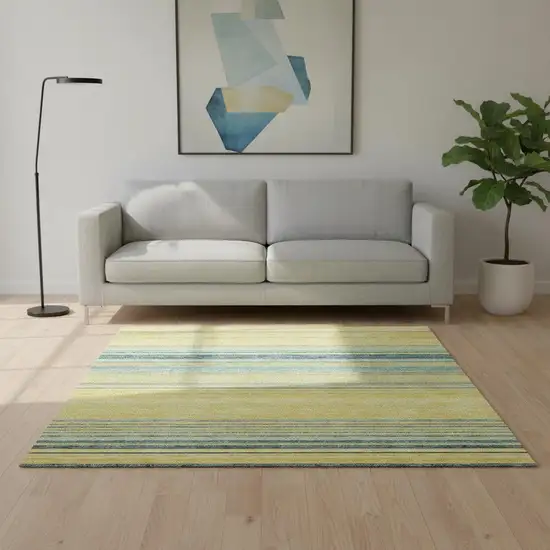 Yellow Ivory And Wheat Striped Washable Area Rug With UV Protection Photo 2