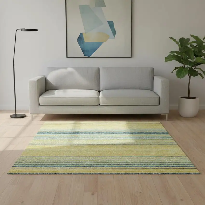 Yellow Ivory And Wheat Striped Washable Area Rug With UV Protection Photo 2