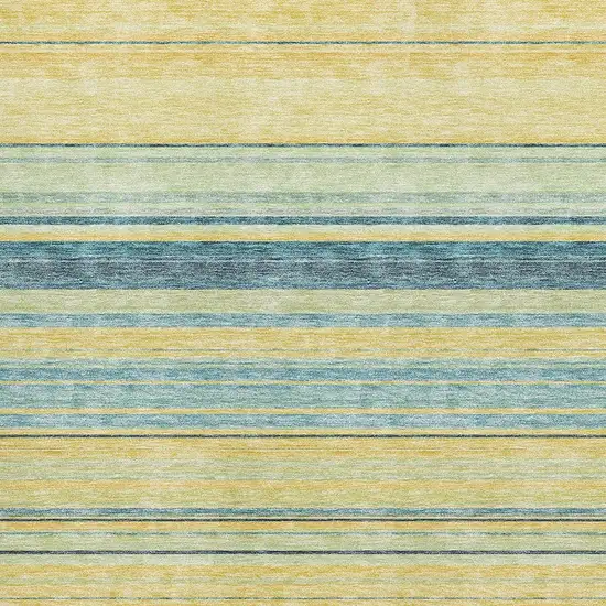 Yellow Ivory And Wheat Striped Washable Area Rug With UV Protection Photo 2